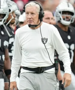 Pete Carroll NFL Preseason 2025 Raiders White Sweatshirt