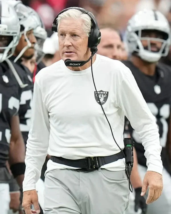 Pete Carroll NFL Preseason 2025 Raiders White Sweatshirt