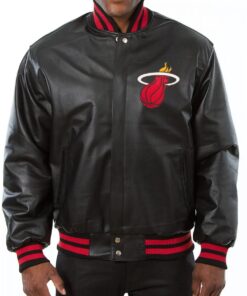 Miami Heat Black Leather Varsity Jacket