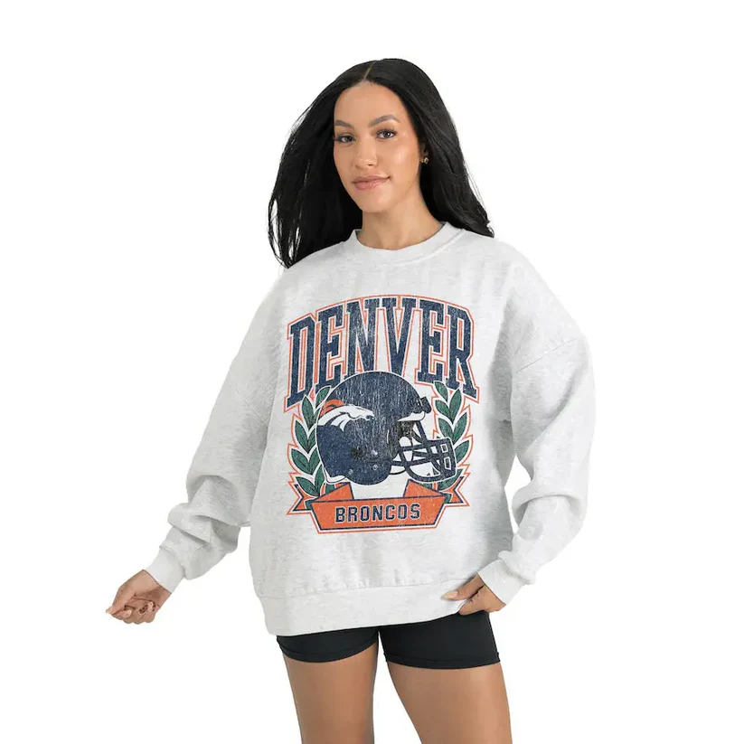 Women's Denver Broncos Gameday Couture Gray Heritage Premium Fleece Pullover Sweatshirt