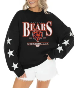 Women's Chicago Bears Gameday Couture Black Rhinestone Star Sleeve Settle the Score Oversized Tri-Blend Pullover
