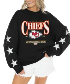 Women's Kansas City Chiefs Gameday Couture Black Rhinestone Star Sleeve Settle the Score Oversized Tri-Blend Pullover