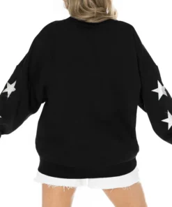 Women's Seattle Seahawks Gameday Couture Black Rhinestone Star Sleeve Settle the Score Oversized Tri-Blend Pullover