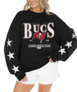 Women's Tampa Bay Buccaneers Gameday Couture Black Rhinestone Star Sleeve Settle the Score Oversized Tri-Blend Pullover