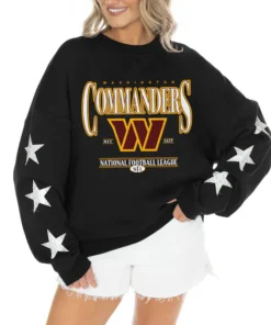 Women's Washington Commanders Gameday Couture Black Rhinestone Star Sleeve Settle the Score Oversized Tri-Blend Pullover