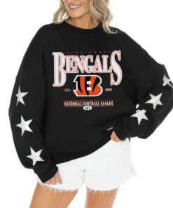 Women's Cincinnati Bengals Gameday Couture Black Rhinestone Star Sleeve Settle the Score Oversized Tri-Blend Pullover