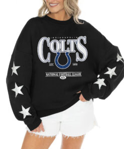 Women's Indianapolis Colts Gameday Couture Black Rhinestone Star Sleeve Settle the Score Oversized Tri-Blend Pullover