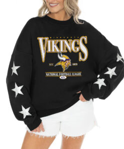 Women's Minnesota Vikings Gameday Couture Black Rhinestone Star Sleeve Settle the Score Oversized Tri-Blend Pullover