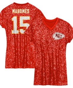 Girls Youth Patrick Mahomes Red Kansas City Chiefs Sequin Player Name & Number V-Neck Dress