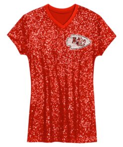 Girls Youth Patrick Mahomes Red Kansas City Chiefs Sequin Player Name & Number V-Neck Dress