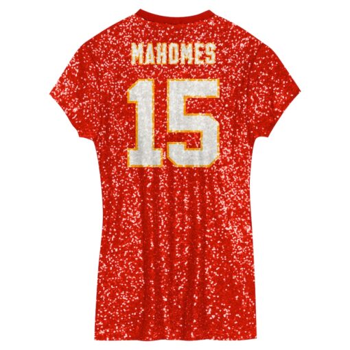 Girls Youth Patrick Mahomes Red Kansas City Chiefs Sequin Player Name & Number V-Neck Dress