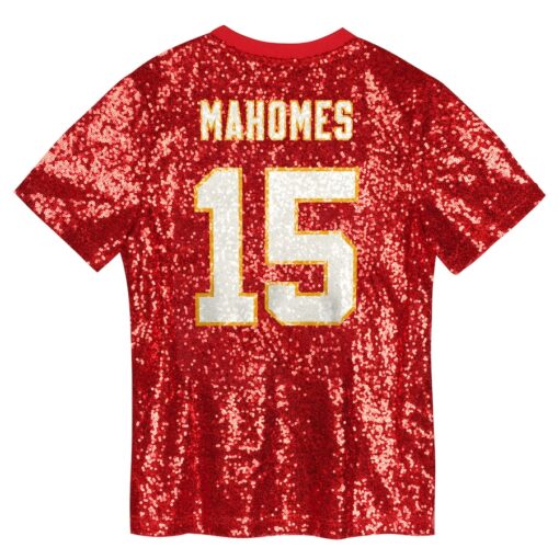 Girls Youth Patrick Mahomes Red Kansas City Chiefs Sequin V-Neck Fashion Jersey