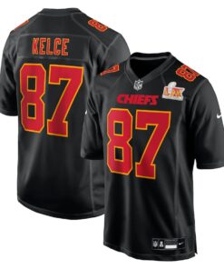 Men's Nike Travis Kelce Carbon Black Kansas City Chiefs Super Bowl LIX Fashion Game Jersey