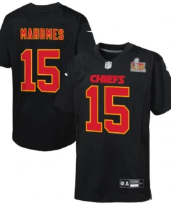 Youth Nike Patrick Mahomes Carbon Black Kansas City Chiefs Super Bowl LIX Patch Fashion Game Jersey