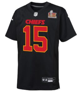 Youth Nike Patrick Mahomes Carbon Black Kansas City Chiefs Super Bowl LIX Patch Fashion Game Jersey